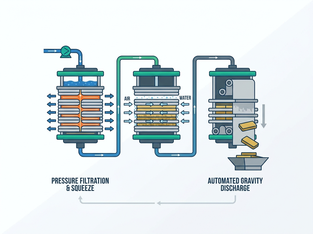 Equipamento de filtro-prensa industrial que separa l&iacute;quidos e s&oacute;lidos em uma moderna instala&ccedil;&atilde;o automatizada